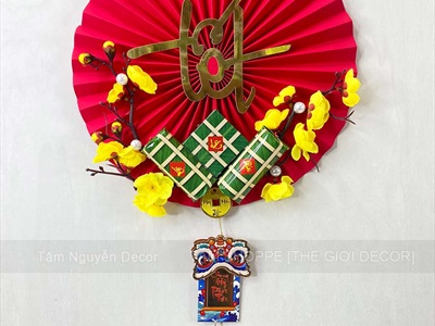 Vòng treo cửa Tết Quạt giấy nhung Đỏ Tết bánh chưng xanh [3 kiểu - Nhẹ] N30cm VTC-T-47